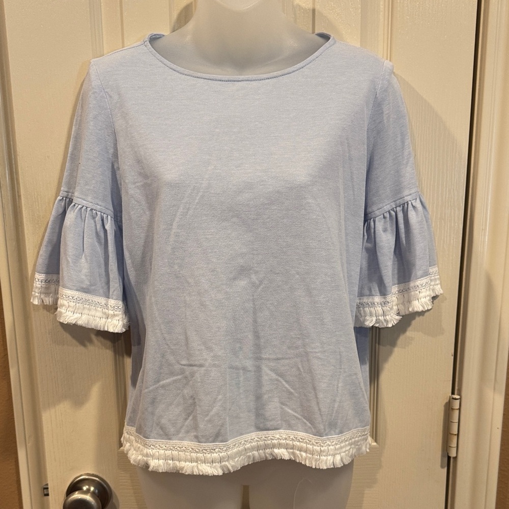 Sara Campbell Blue Fringe Embellished Top. Sz Small